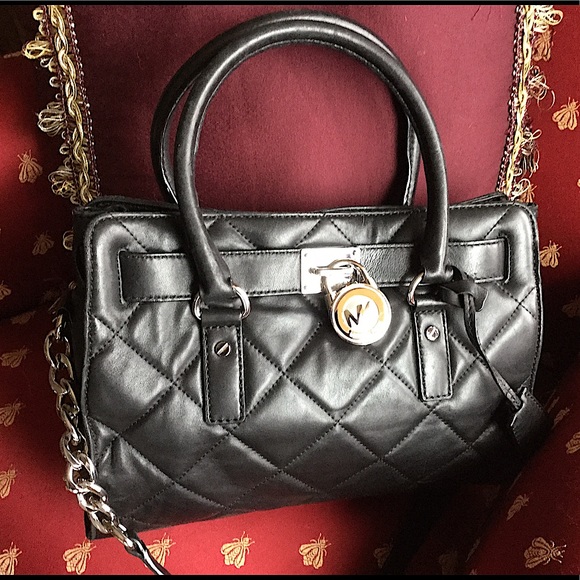 Michael Kors HAMILTON QUILTED LEATHER Satchel Handbag Shoulder Bag Black - Picture 16 of 16